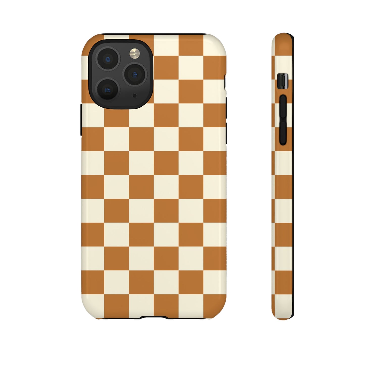 iPhone 11 Pro / Glossy Phone Case - ’Orange & White Checkered Pattern’ Phone Case