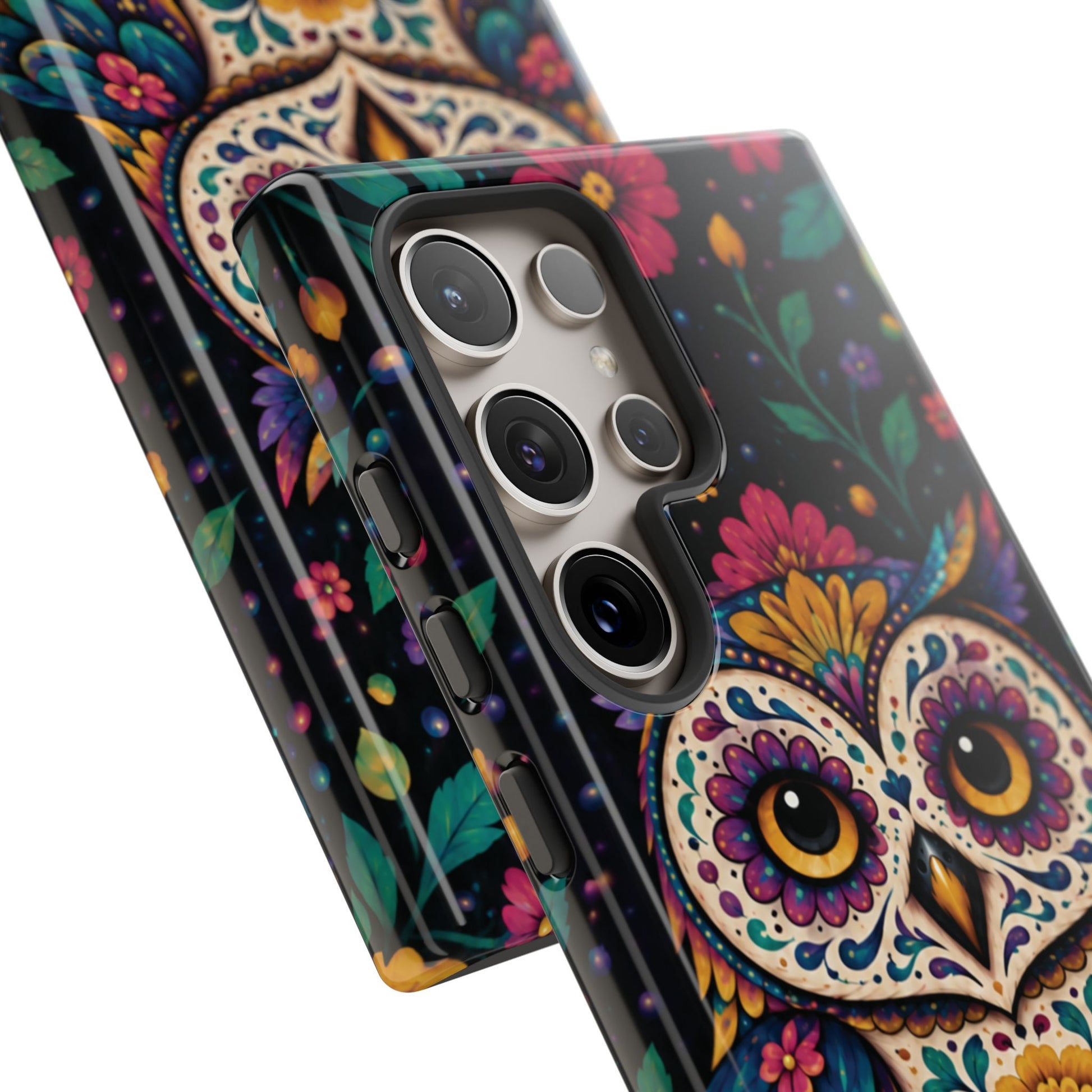 Vibrant Purple and Teal Calavera Owl Phone Case - Multicolor Phone Case