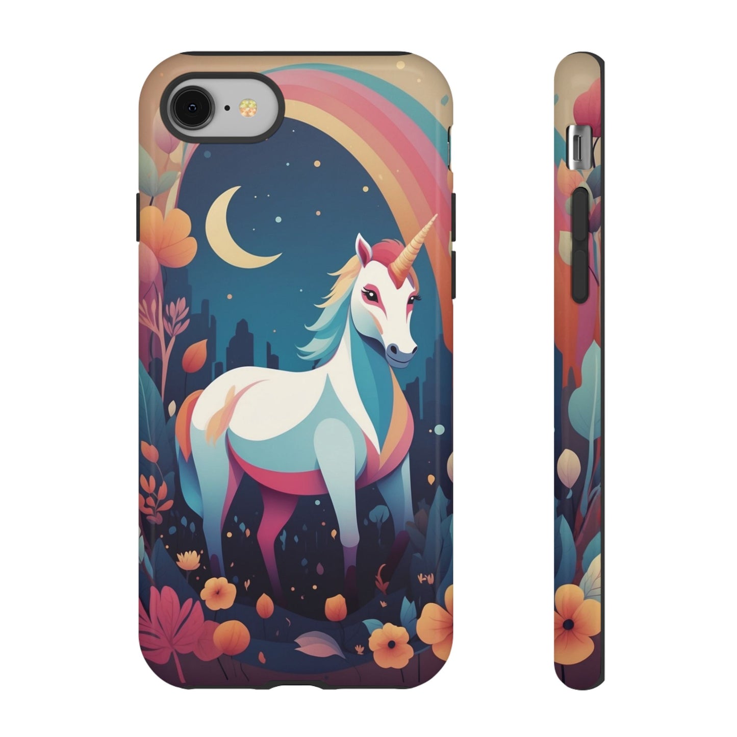 iPhone 8 / Glossy Phone Case - Stylised Unicorn & Rainbow Design Phone Case