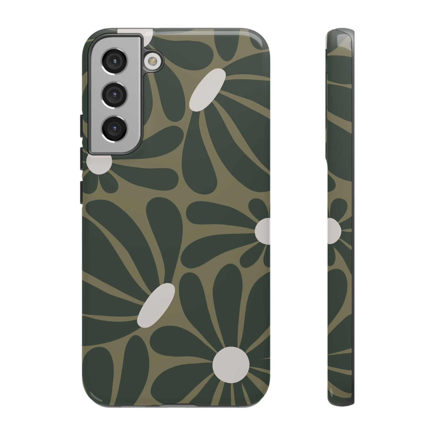 Samsung Galaxy S22 Plus / Glossy Phone Case - ’Retro Olive Green Daisy Pattern’ Phone Case