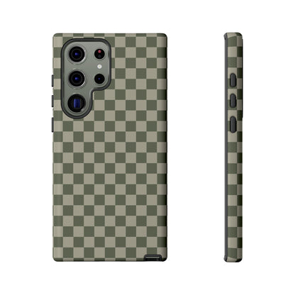 Samsung Galaxy S23 Ultra / Glossy Phone Case - ’Bold Olive Green Checkered Pattern’ Phone Case