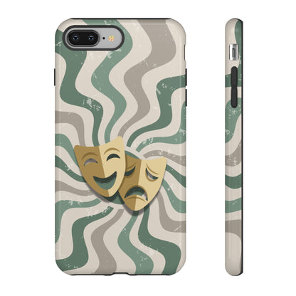 iPhone 8 Plus / Glossy Phone Case - Comedy & Tragedy Masks – Green Minimal Retro Wave Phone Case