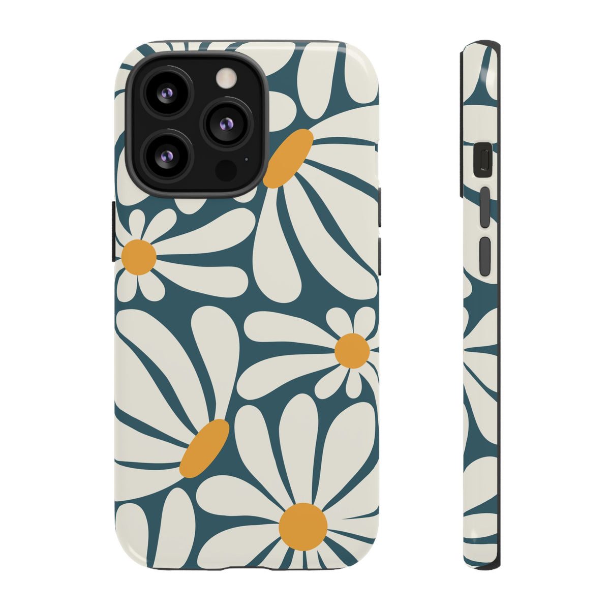 Retro Blue Daisy Pattern Phone Case - Blue Phone Case - iPhone 13 Pro / Glossy