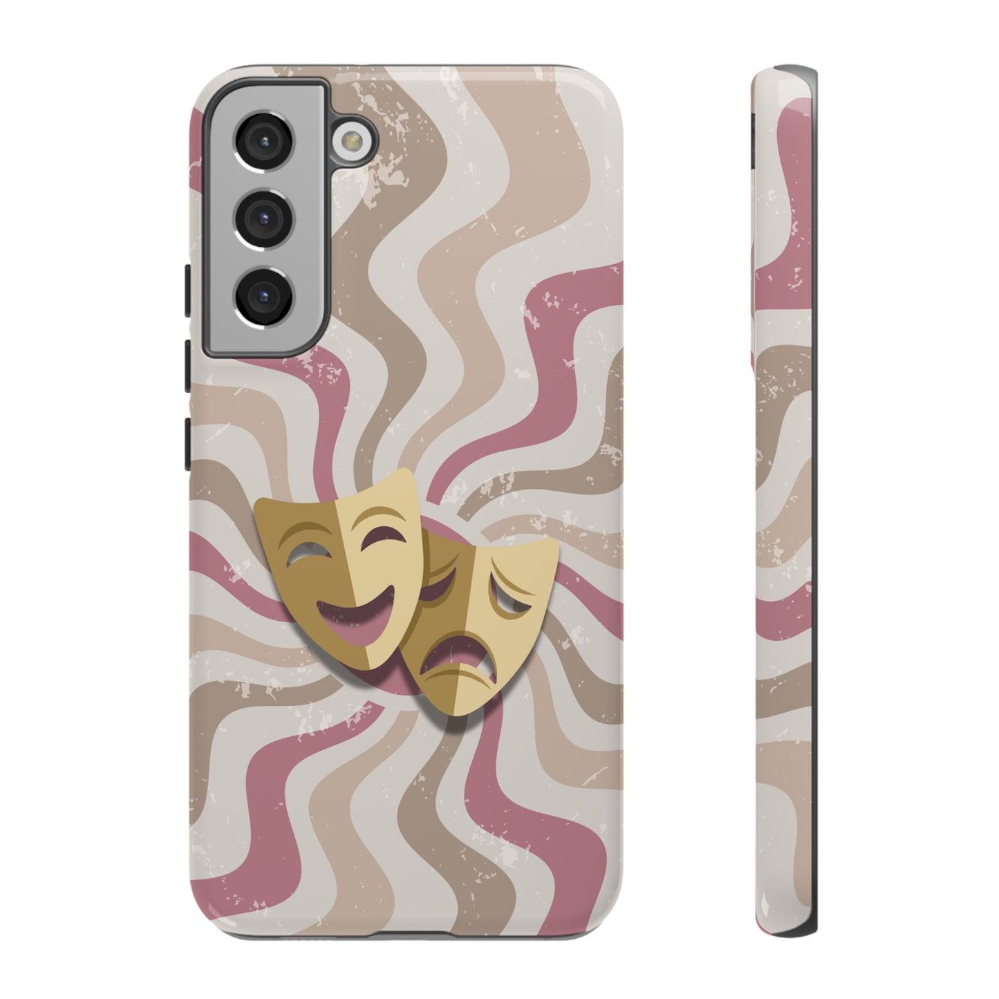 Comedy & Tragedy Masks – Pink Minimal Retro Wave Phone Case - Pink Phone Case - Samsung Galaxy S22 Plus / Glossy