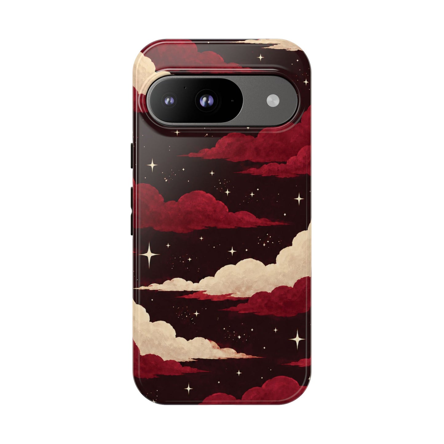 Illustrated Crimson Red Clouds & Stars Phone Case