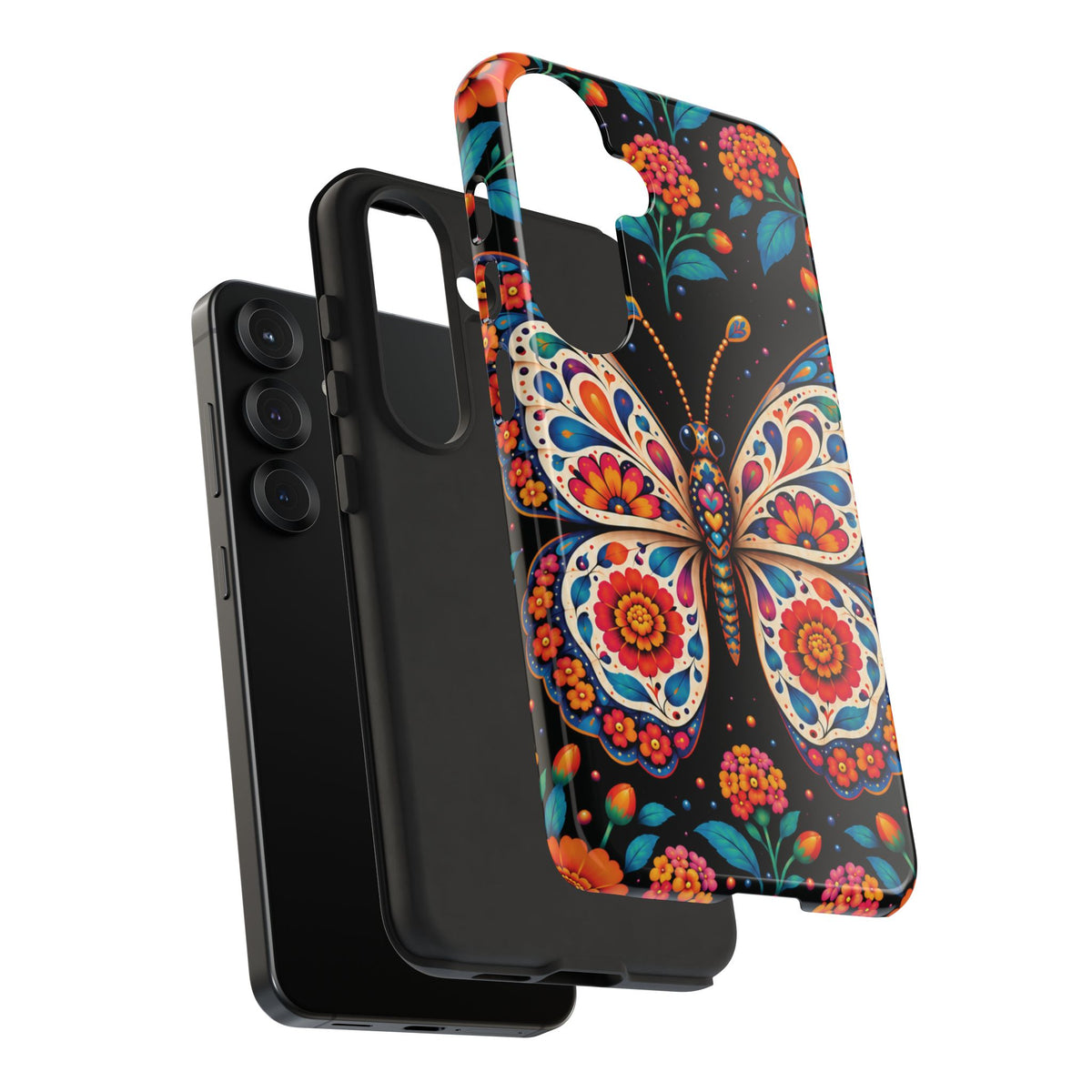Vibrant Orange and Turquoise Calavera Butterfly Phone Case - Multicolor Phone Case