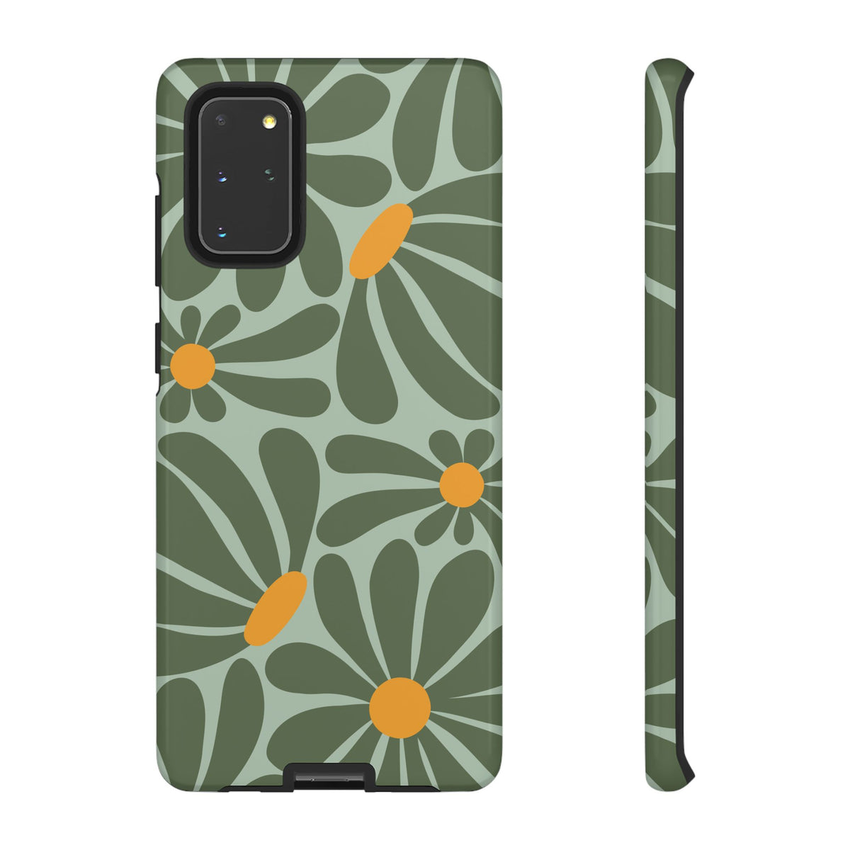Retro Green Daisy Pattern Phone Case - Green Phone Case - Samsung Galaxy S20+ / Glossy