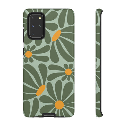 Retro Green Daisy Pattern Phone Case - Green Phone Case - Samsung Galaxy S20+ / Glossy
