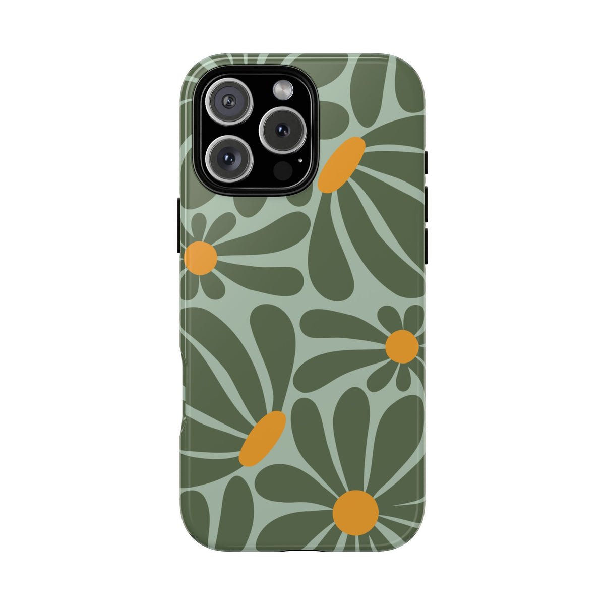 Retro Green Daisy Pattern Phone Case - Green Phone Case - iPhone 16 Pro Max / Glossy