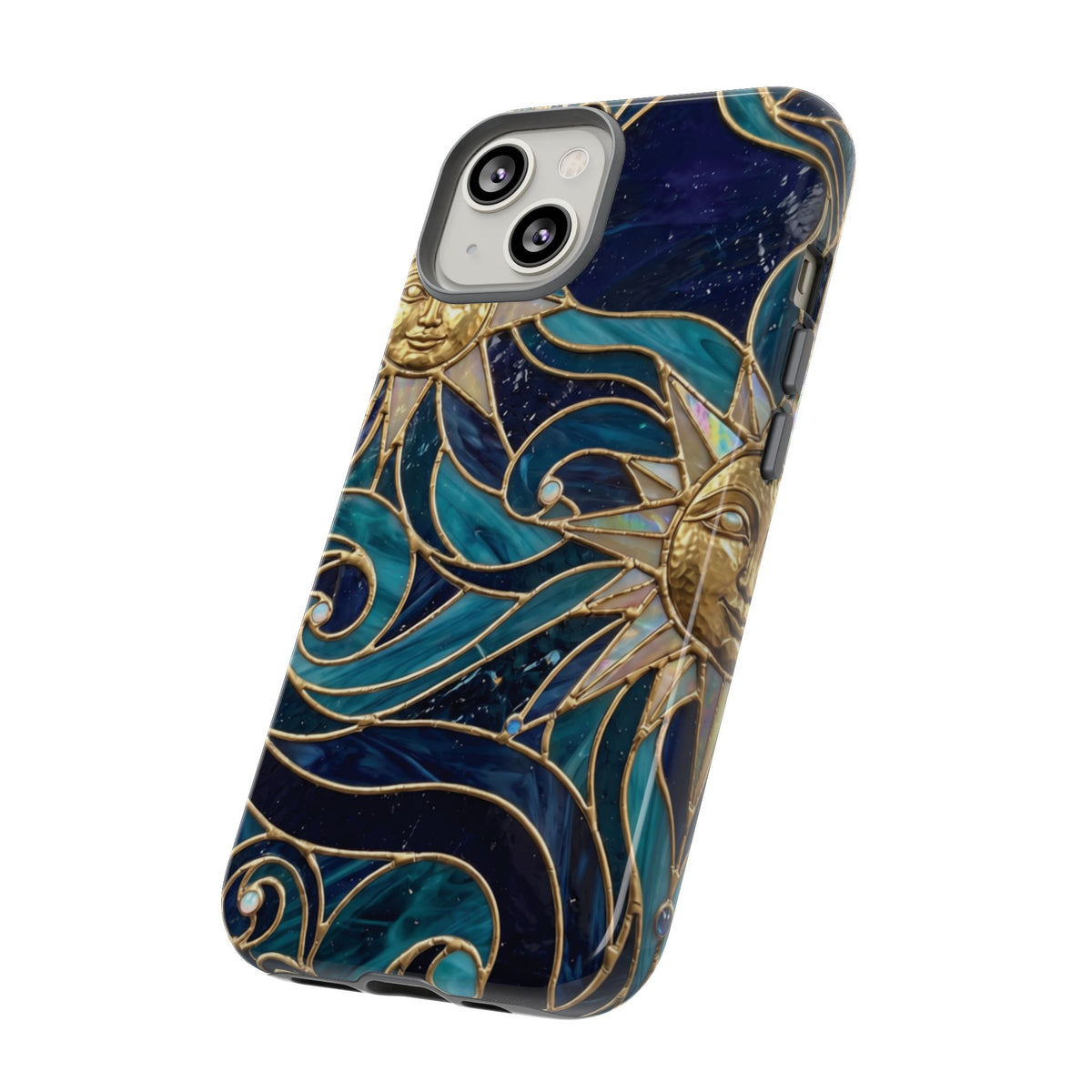 Elegant Teal & Gold Celestial Suns Phone Case