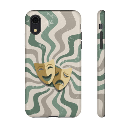 iPhone XR / Glossy Phone Case - Comedy & Tragedy Masks – Green Minimal Retro Wave Phone Case