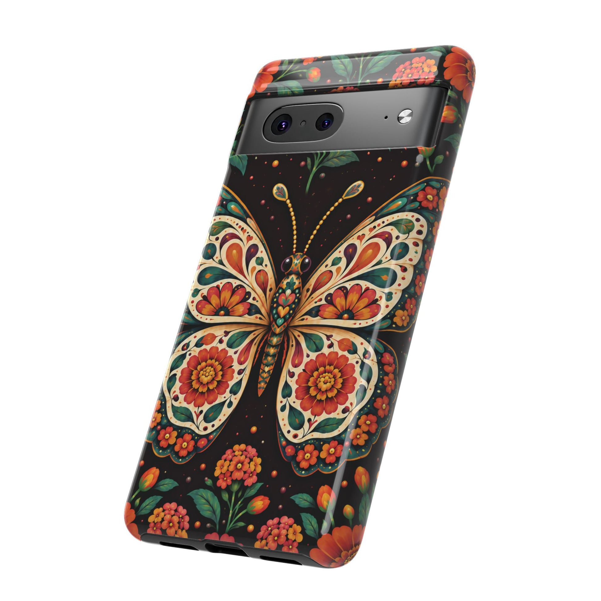Vibrant Terracotta and Teal Calavera Butterfly Phone Case - Multicolor Phone Case