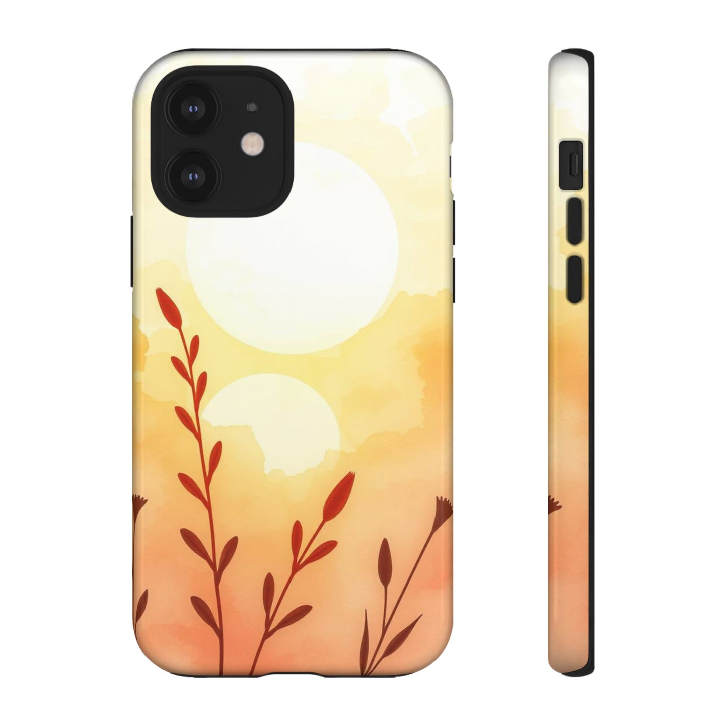 iPhone 12 / Glossy Phone Case - Watercolour Wildflower & Sun Design Phone Case