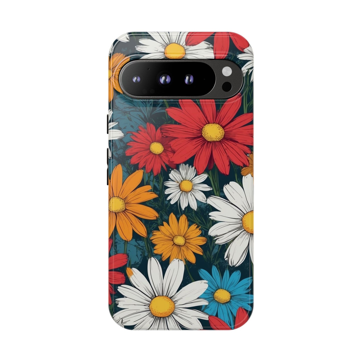 Google Pixel 9 Pro XL / Glossy Phone Case - Pop Art Daisies Illustration ’Red & Orange’ Phone Case