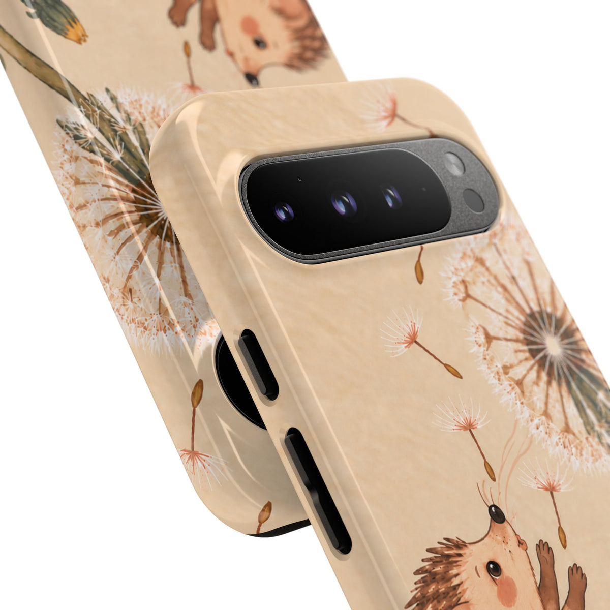 Whimsical Cream Hedgehog and Dandelion Phone Case - White Phone Case