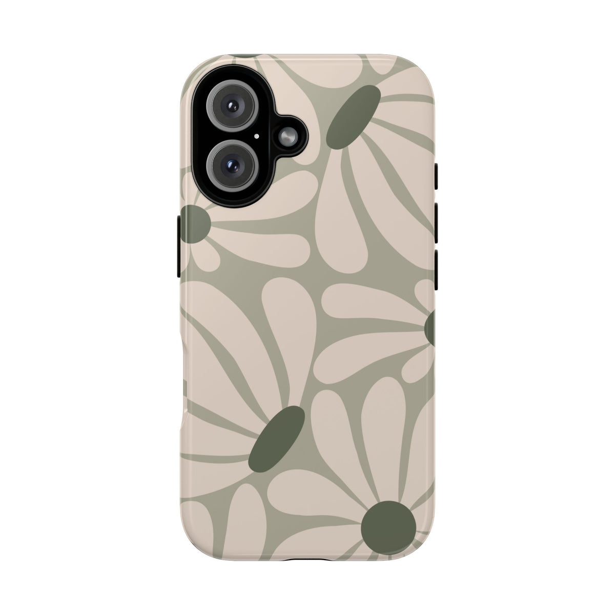 Retro Cream & Green Daisy Pattern Phone Case - White Phone Case - iPhone 16 / Glossy