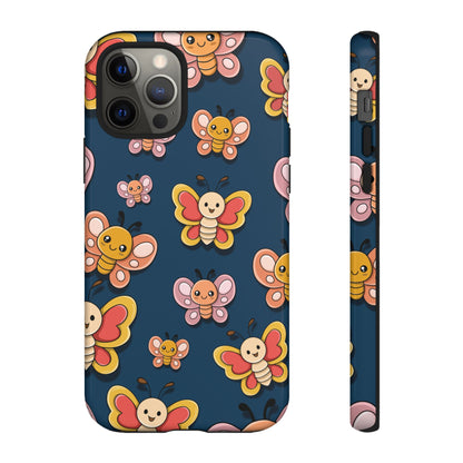 Dark Blue Butterfly Sticker Design Phone Case - Blue Phone Case - iPhone 12 Pro / Glossy