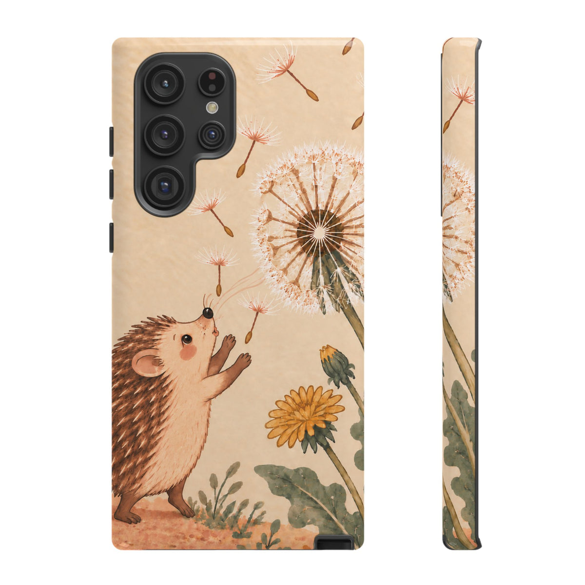 Whimsical Cream Hedgehog and Dandelion Phone Case - White Phone Case - Samsung Galaxy S22 Ultra / Glossy