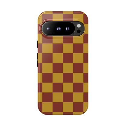 Trendy Mustard & Burgandy Checked Pattern Phone Case - Brown Phone Case - Google Pixel 9 Pro / Glossy