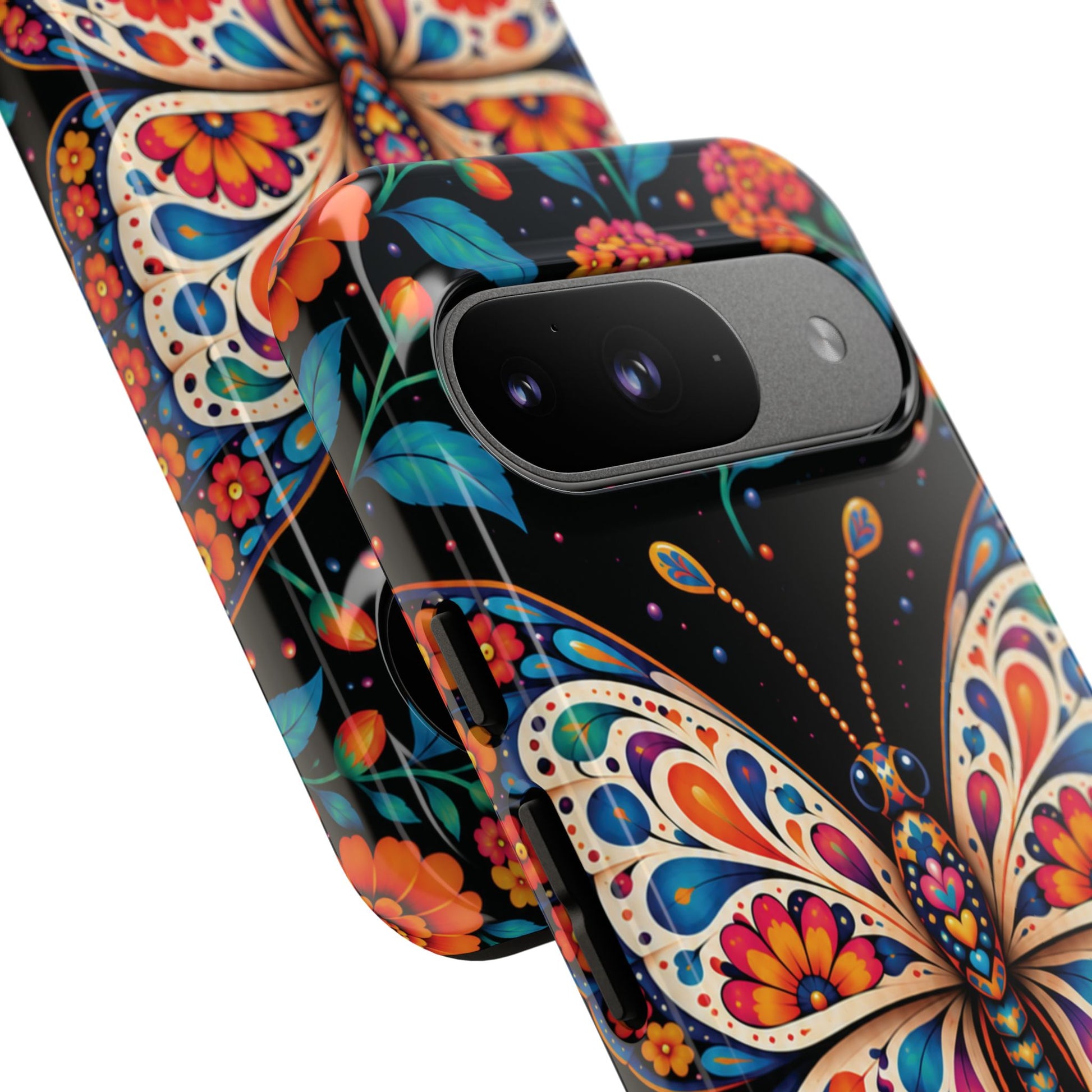 Vibrant Orange and Turquoise Calavera Butterfly Phone Case - Multicolor Phone Case