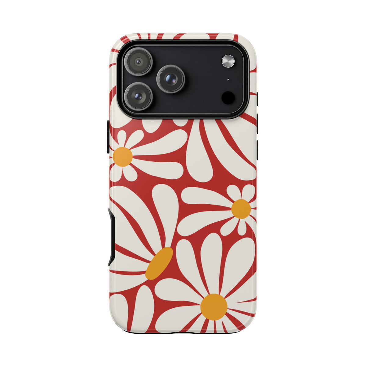 Retro Red Daisy Pattern Phone Case - Red Phone Case - iPhone 17 Pro Max / Glossy