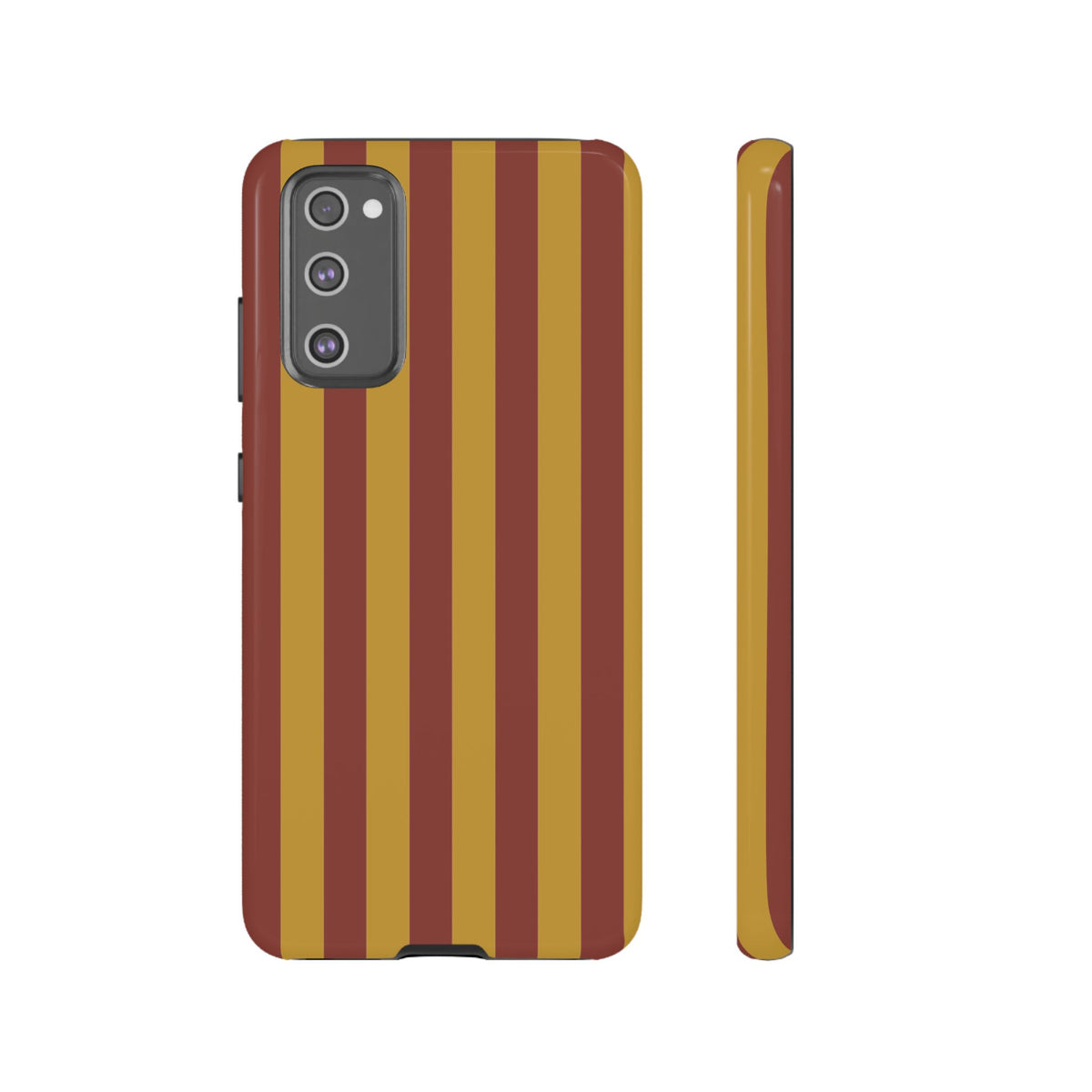 Trendy Mustard & Burgandy Stripe Pattern Phone Case - Brown Phone Case - Samsung Galaxy S20 FE / Glossy