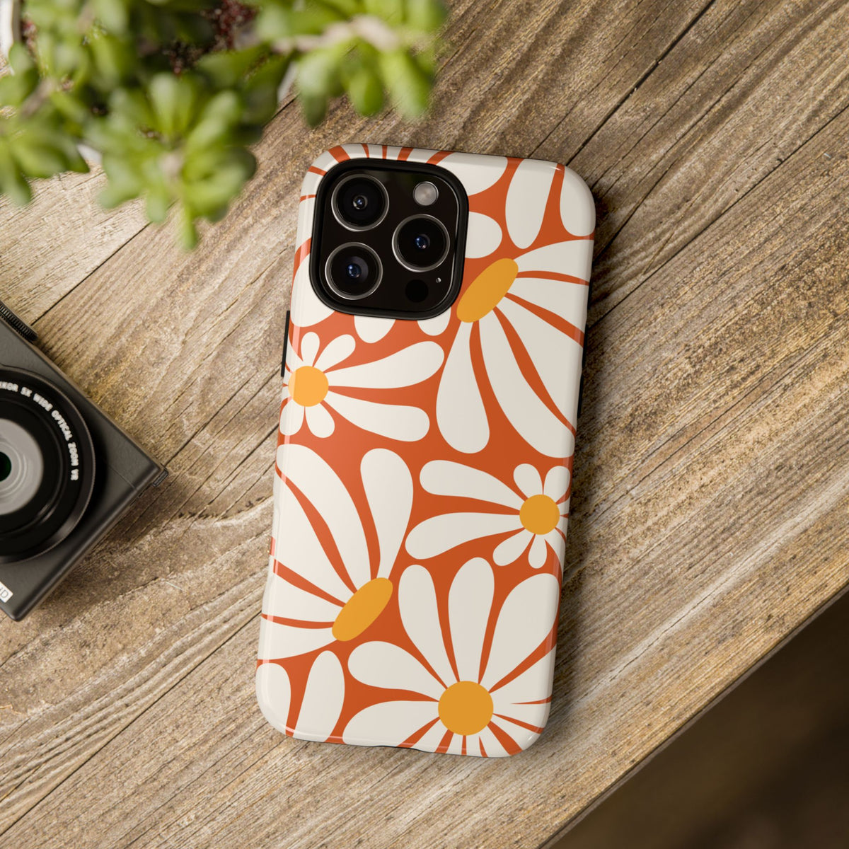 Retro Orange Daisy Pattern Phone Case - Orange Phone Case
