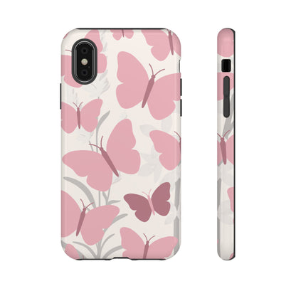 iPhone X / Glossy Phone Case - Minimalist Cream & Pink Butterfly Pattern Phone Case