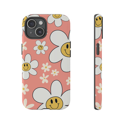 Fun Retro Daisy Pattern with Pink Background Phone Case - Pink Phone Case - iPhone 15 / Glossy