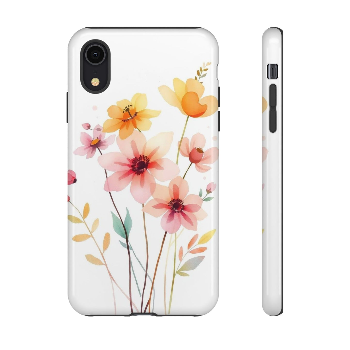 iPhone XR / Glossy Phone Case - Boho Chic Watercolour Blooms Design Phone Case