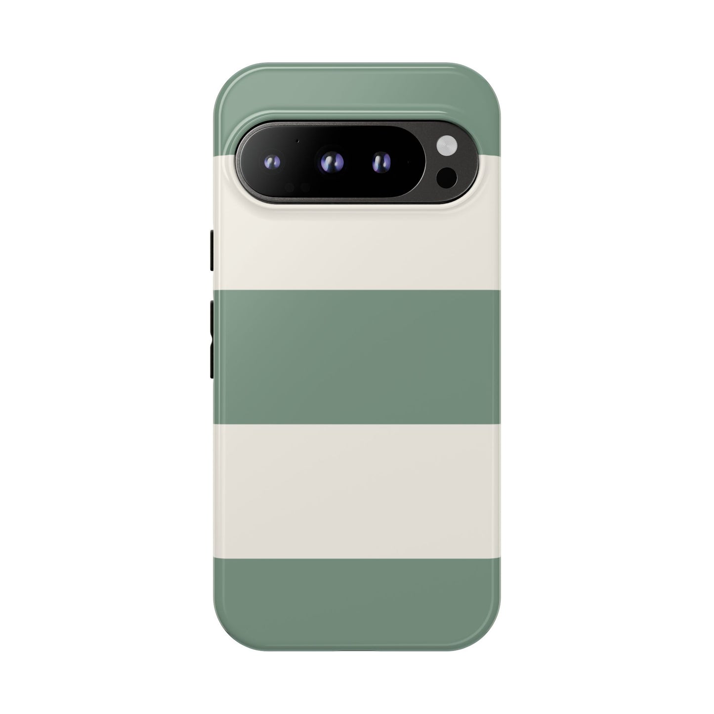 Google Pixel 9 Pro / Glossy Phone Case - Green & White Horizontal Stripe Pattern Phone Case