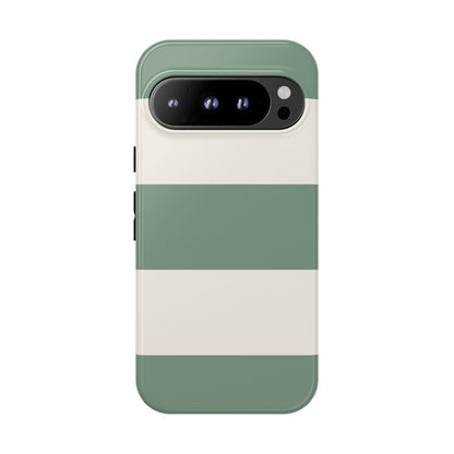 Google Pixel 9 Pro / Glossy Phone Case - Green & White Horizontal Stripe Pattern Phone Case
