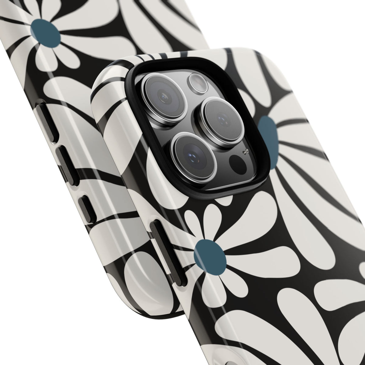 Retro Black Daisy Pattern Phone Case - Black Phone Case
