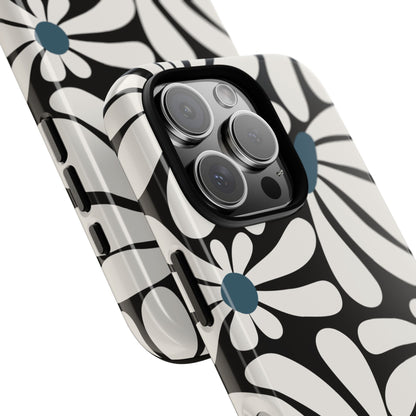 Retro Black Daisy Pattern Phone Case - Black Phone Case