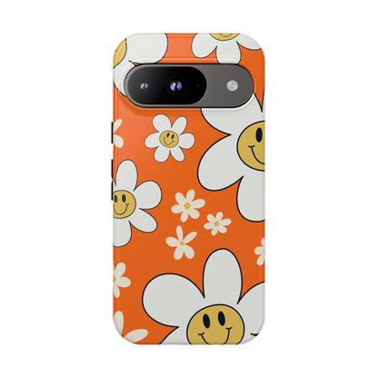 Fun Retro Daisy Pattern with Orange Background Phone Case - Orange Phone Case - Google Pixel 9 / Glossy
