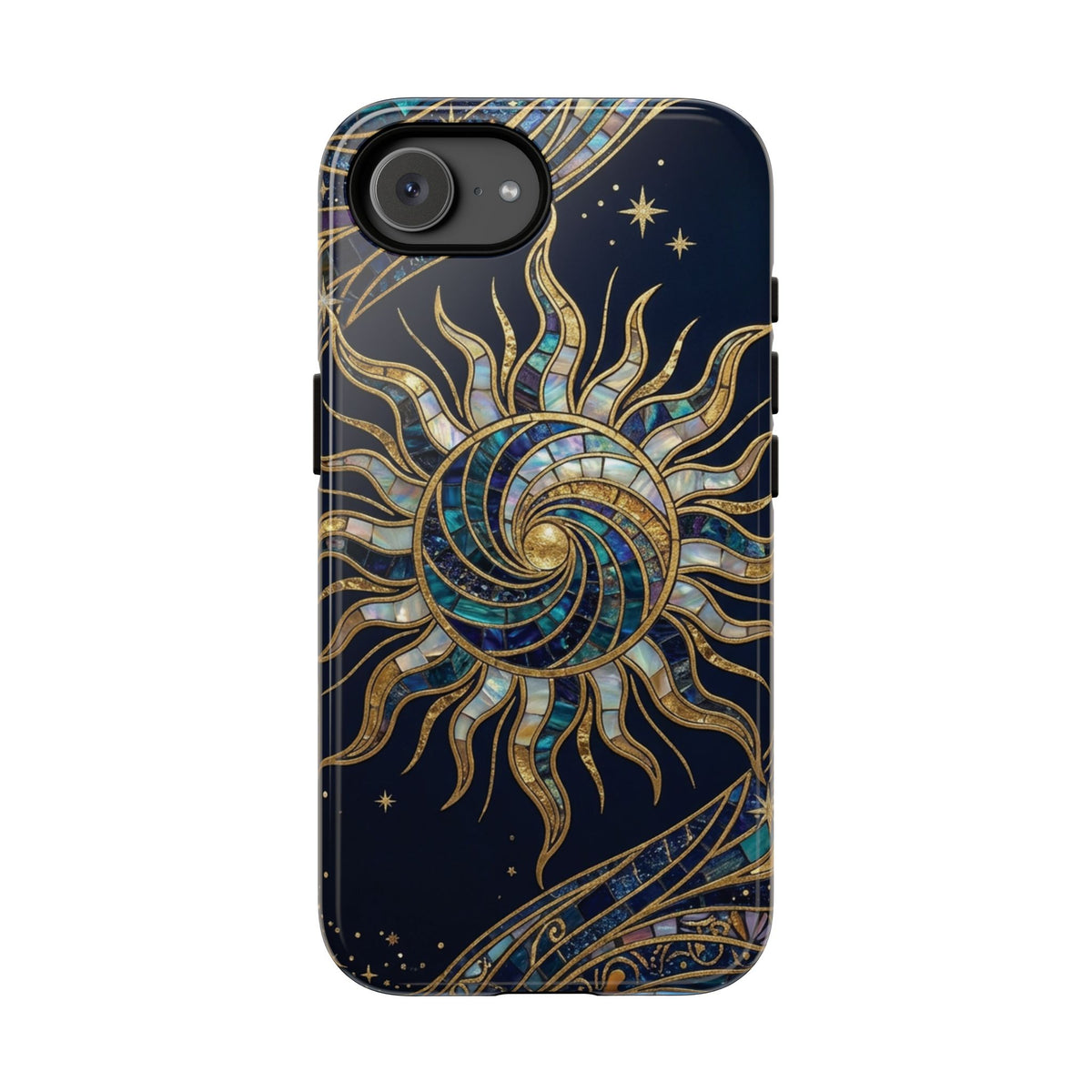 Elegant Navy & Gold Solar Spiral Phone Case - Blue Phone Case - iPhone 17e / Glossy