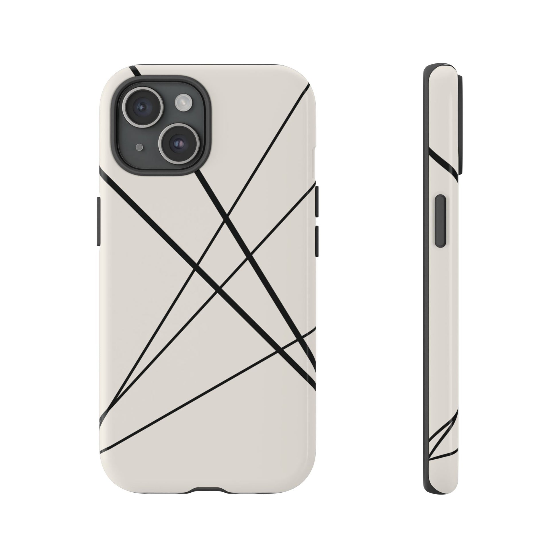 Abstract White with Black Lines Phone Case - White Phone Case - iPhone 15 / Glossy