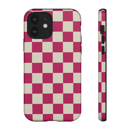 Pink & White Checked Pattern Phone Case - Pink Phone Case - iPhone 12 / Glossy
