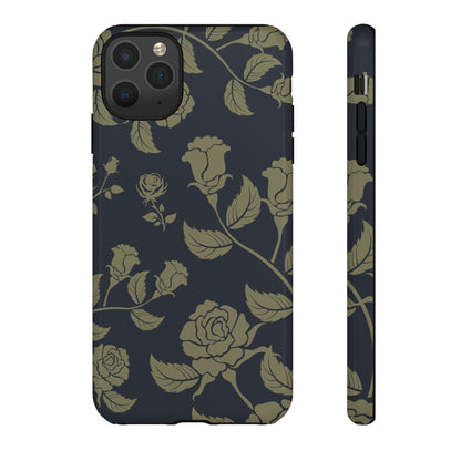 iPhone 11 Pro Max / Glossy Phone Case - ’Blue & Olive Rose Pattern’ Phone Case