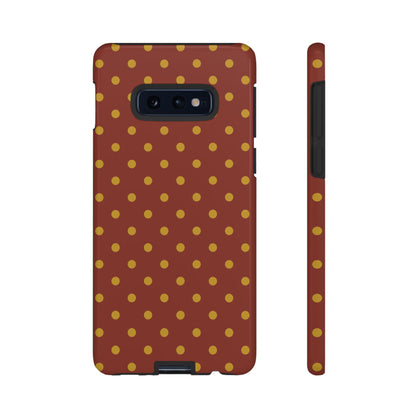 Samsung Galaxy S10E / Glossy Phone Case - Trendy Brown & Mustard Dot Pattern Phone Case