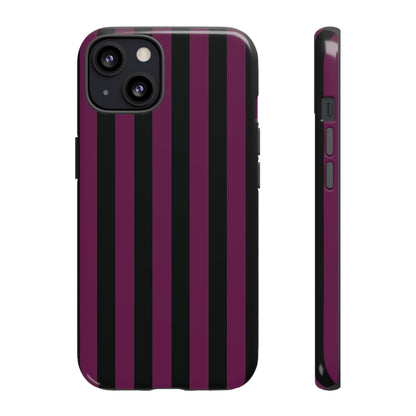 iPhone 13 / Glossy Phone Case - Trendy Plum & Black Stripe Pattern Phone Case