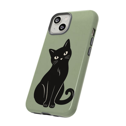 Minimalist Sage Green & Black Cat Phone Case