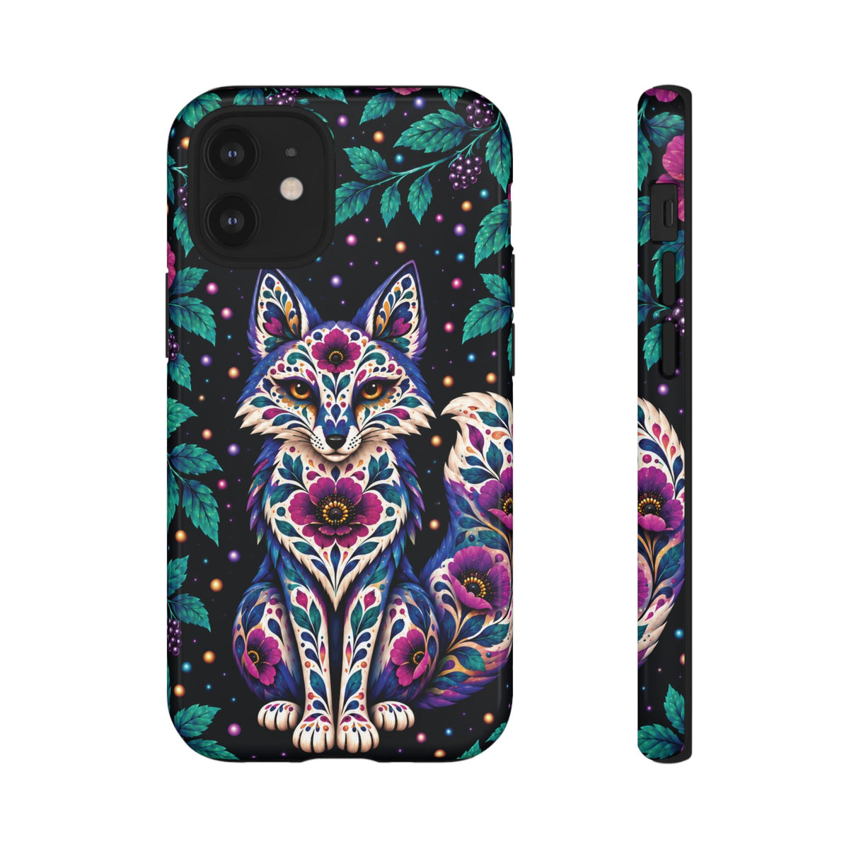 Vibrant Purple and Teal Calavera Fox Phone Case - Multicolor Phone Case - iPhone 12 Mini / Glossy