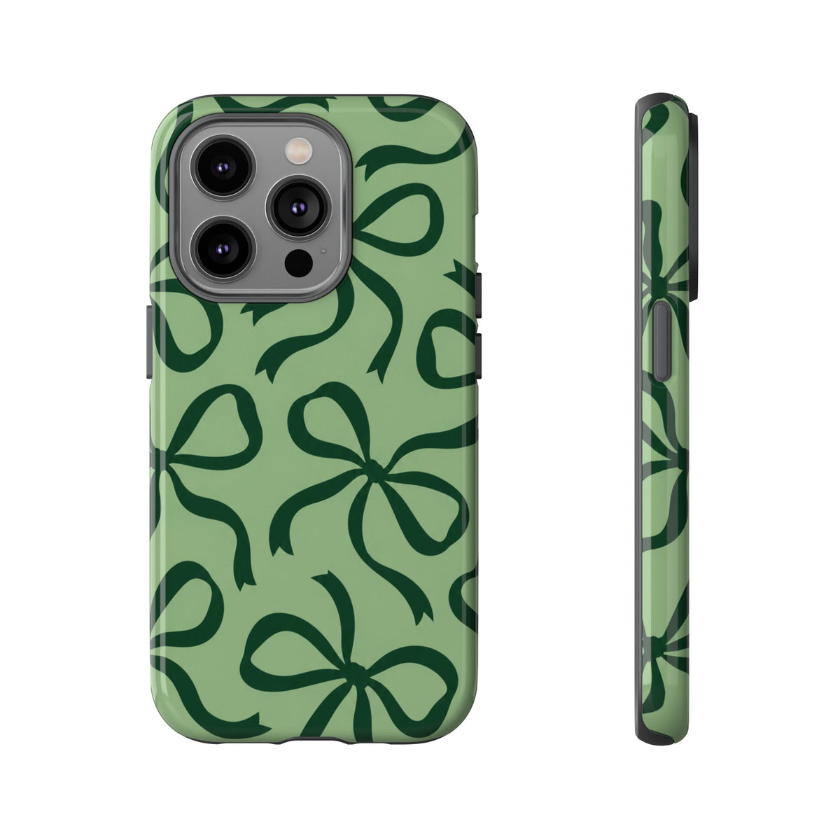 Bold Sage Green and Forest Green Bow Pattern Phone Case