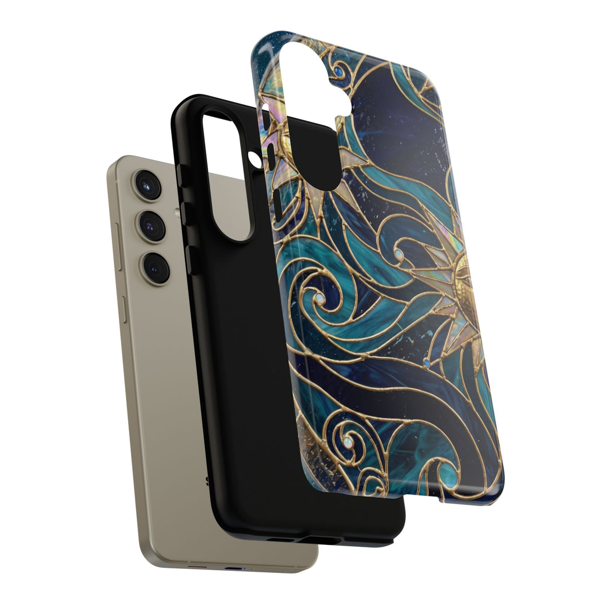 Elegant Teal & Gold Celestial Suns Phone Case