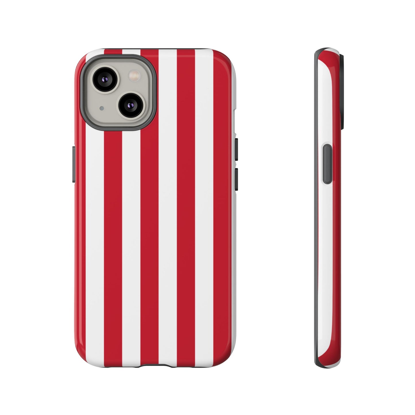 iPhone 14 / Glossy Phone Case - Simple Dark Pink & White Stripe Pattern Phone Case