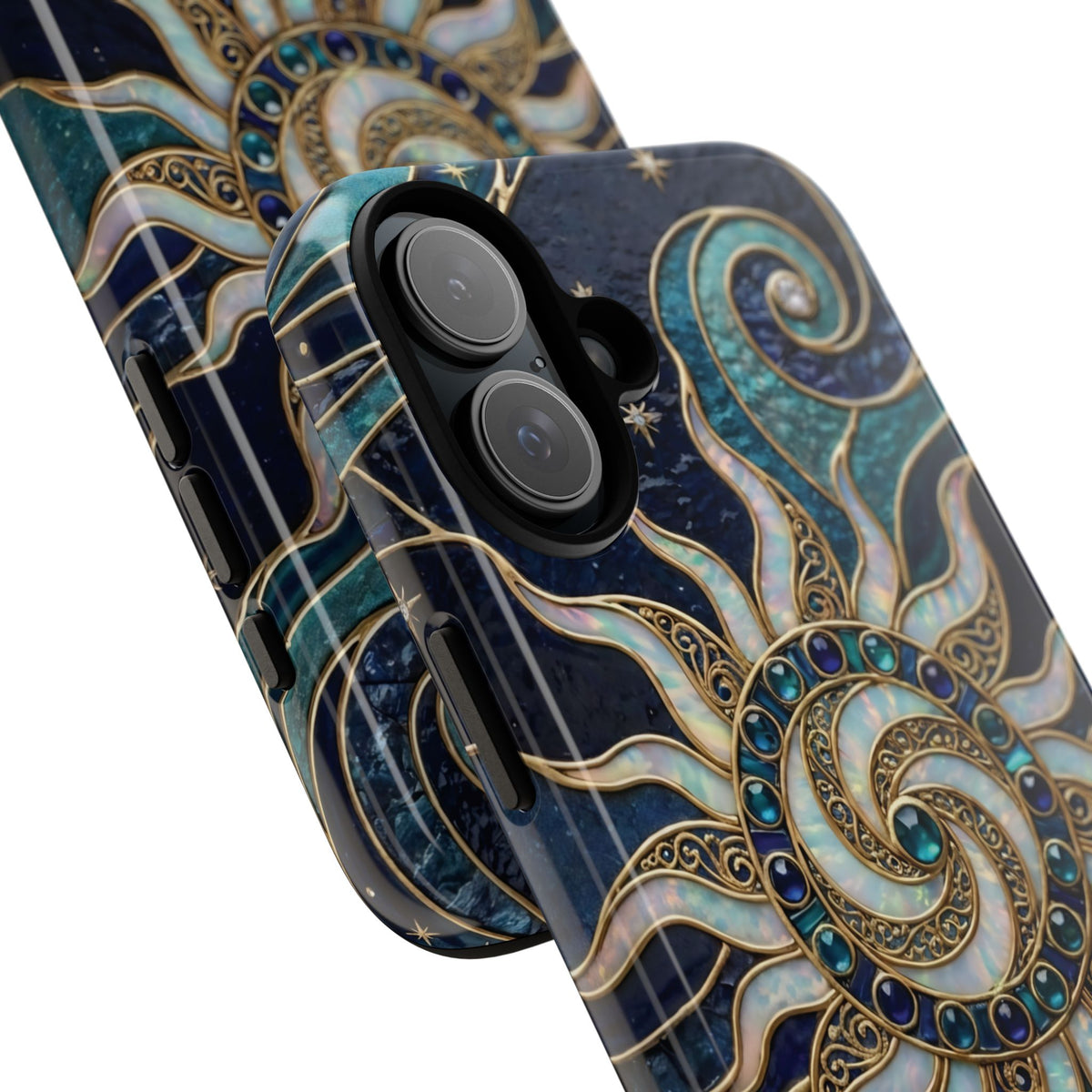 Elegant Teal & Gold Cosmic Sunburst Phone Case