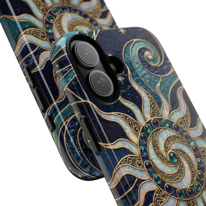 Elegant Teal & Gold Cosmic Sunburst Phone Case