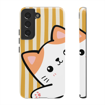 Playful Peakaboo Cat with Yellow Stripe Pattern Phone Case - Yellow Phone Case - Samsung Galaxy S22 / Glossy