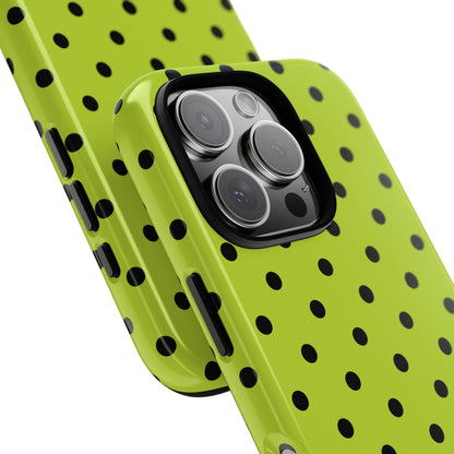 Trendy Neon Lime Green & Black Dot Pattern Phone Case
